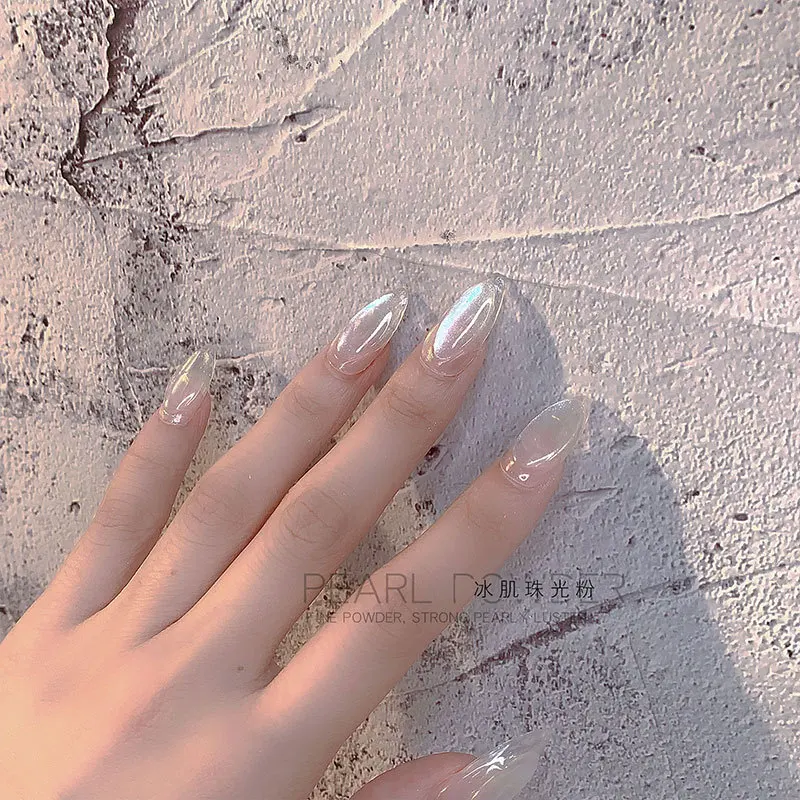 1 Jar Fairy Glossy Ice White Fine Pearl Powder Strong Pearly Luster Nail Art Dust Decorations Manicure DIY