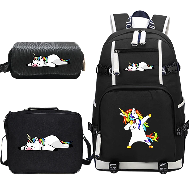 

Unicorn Print Satchel Mochila 3pcs/set Backpack Lunch Totes Pencil Case School Bags Women Travel Backpack Laptop Bagpack New