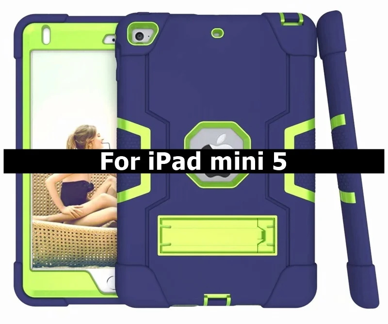 Mini 5-Blue Green Чехол для Apple iPad mini 5 7," чехол для детей безопасный резиновый силиконовый противоударный бронированная подставка держатель чехол Чехол для iPad mini 4 - Цвет: Mini 5-Blue Green