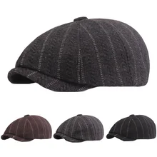 Женская Мужская Хлопковая полосатая газетная Кепка Гэтсби остроконечная теплая таксистка гольф шляпа пекаря