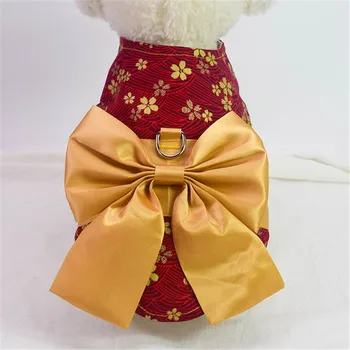 

Dog Pet Vest Harness Kimono Japanese Style Cherry Blossoms Breathable D-ring Leash Set Butterfly Bow Dog Apparel Outfit S M L
