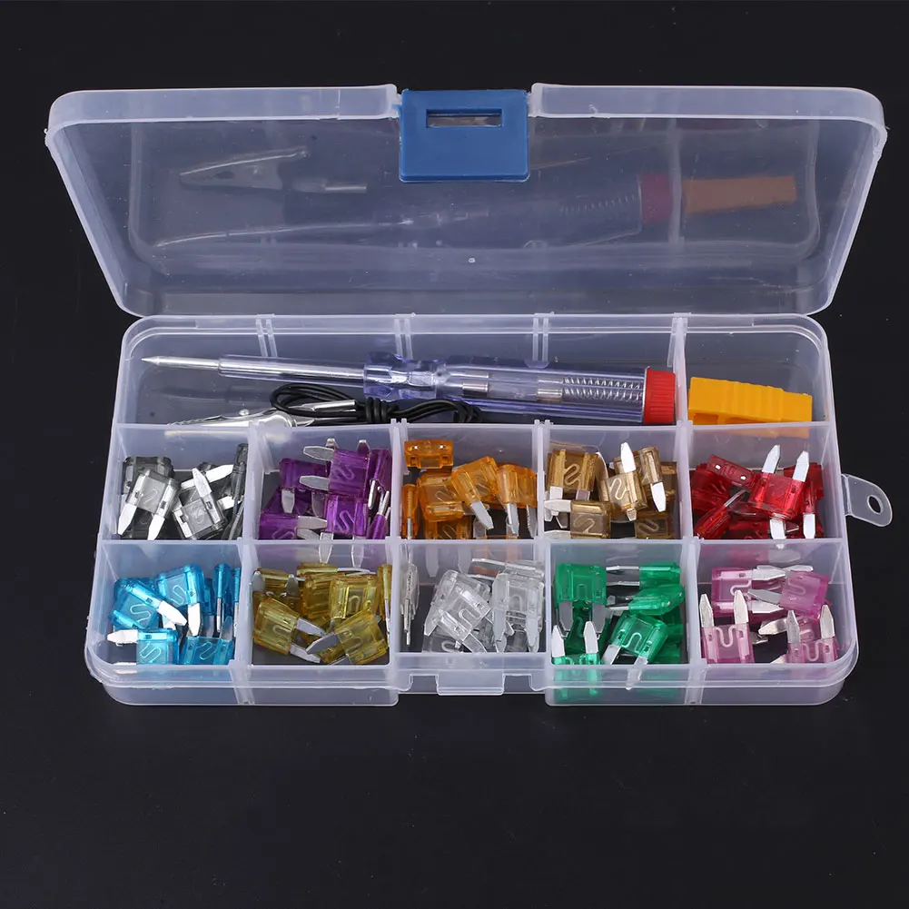 Blade Fuse Set Fuse Assortment Premium Quality Blade Fuse Car Accessories Replacement Parts 100pcs with Electroprobe Multicolor