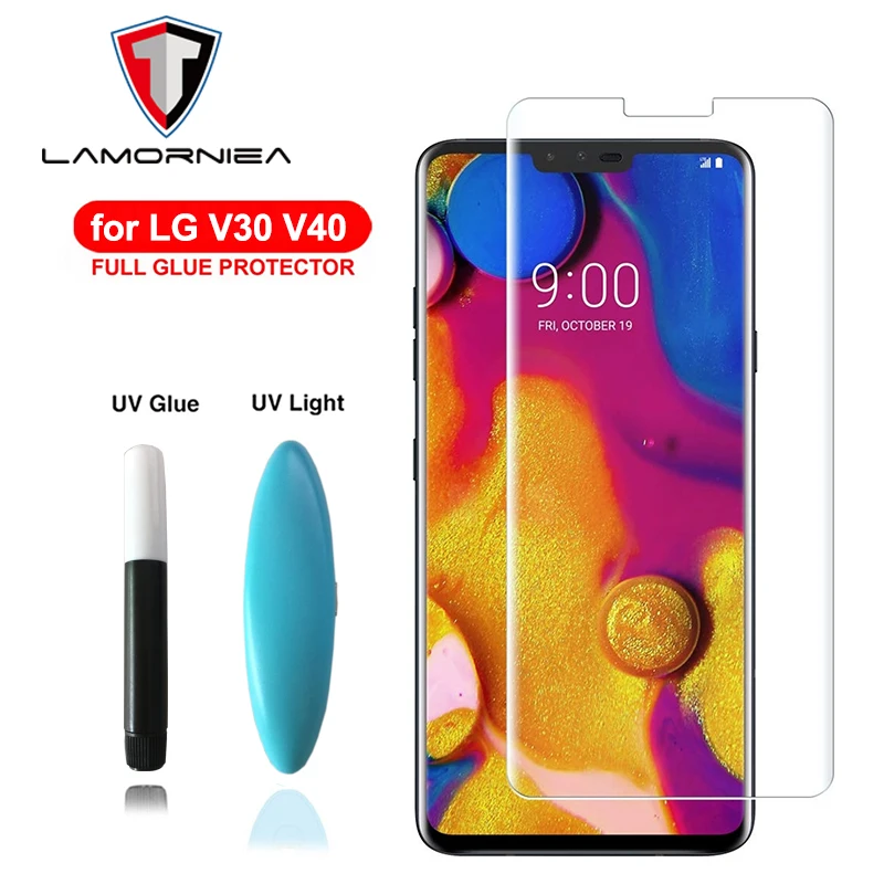 Lamorniea 100D УФ жидкое Полный Клей закаленное Стекло для LG V30 V40 V50 Мобильный телефон