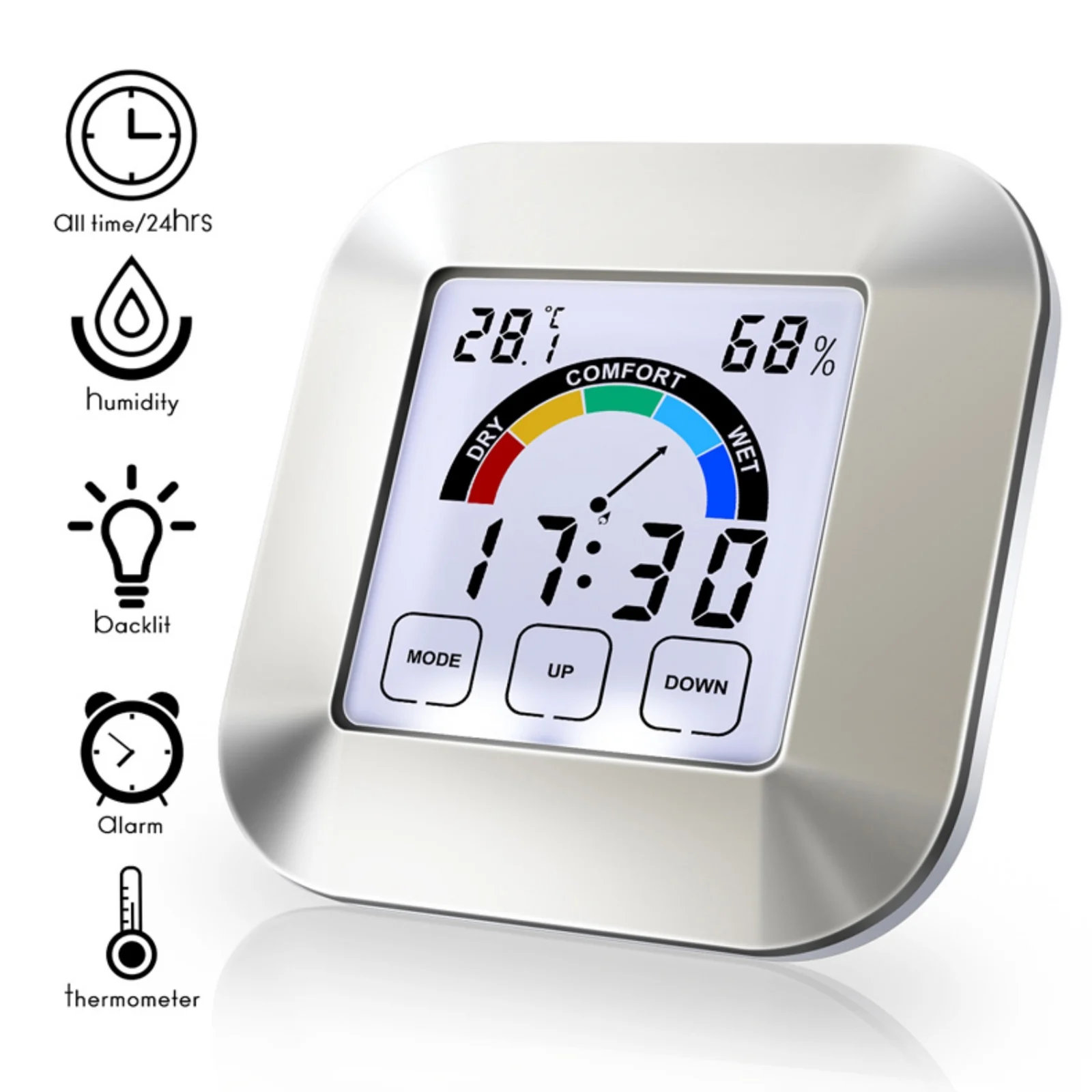 LCD Digital Thermometer Hygrometer Touch Screen Humidity Meter Indoor Weather Station Clock | Инструменты