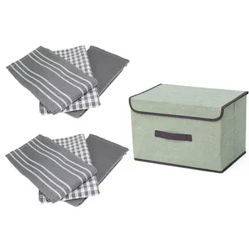 

6Pcs Napkins Cloth Tea Towel Absorbent Dish Cloth & 1pcs Storage Boxes with Lids No Smell Polyester Fabric Clear