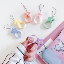 Милый цветок силиконовый брелок Lanyards палец кольцо ремень аксессуары для мобильного телефона Airpods чехол мультяшное украшение