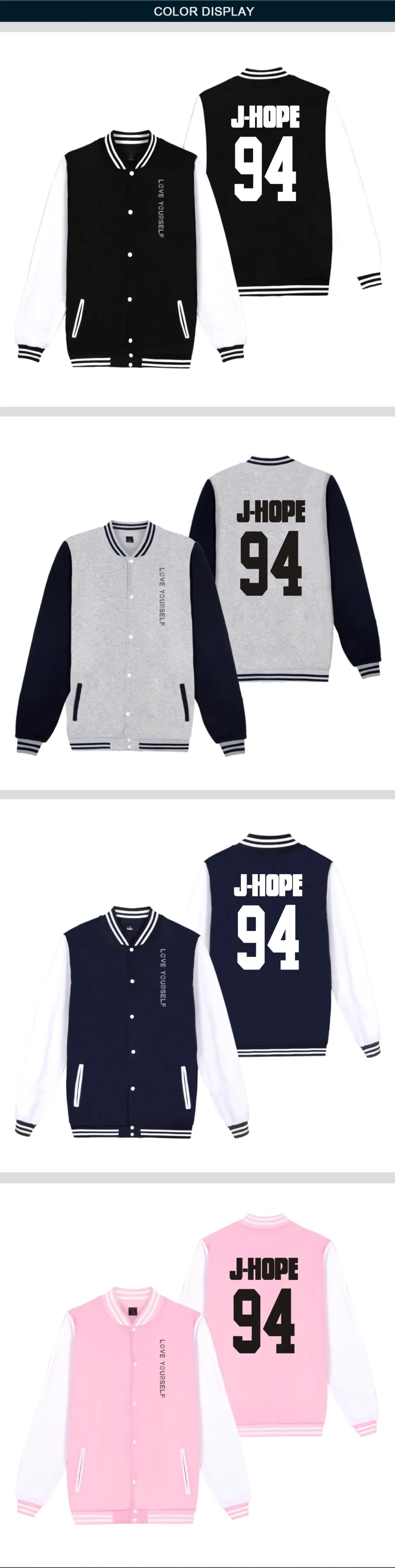 Бейсбольная куртка Kpop Love Yourself, куртка-бомбер, K-pop одежда bangtan, толстовка для мальчиков, хип-хоп хит, уличная одежда размера плюс