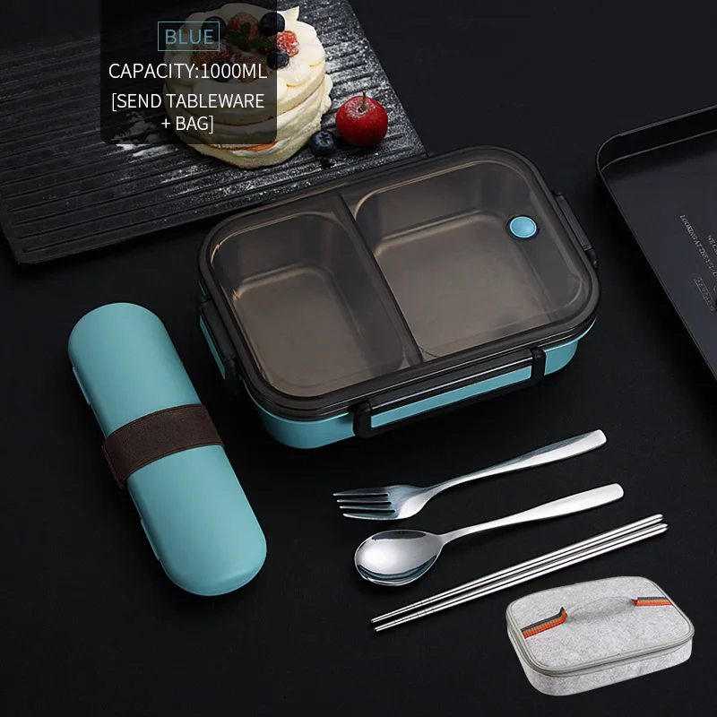 Blue Bag Tableware VandHome японский детский Ланч-бокс герметичный Bento box 304 контейнер для еды из нержавеющей стали для детей школьная коробка для еды - Цвет: Blue Bag Tableware
