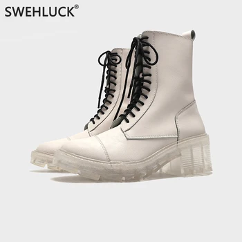 

2020 New Leather Martin Boots Women Spring and Autumn Single Boots British Style Mid-tube Platform Knight Boots Thick Root Boots