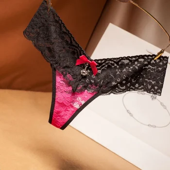 

Flower Embroidery G-String Panties Women Sexy Low Waist Temptation Panty Lace Bow Pendant Decorative Thong Underwear W3