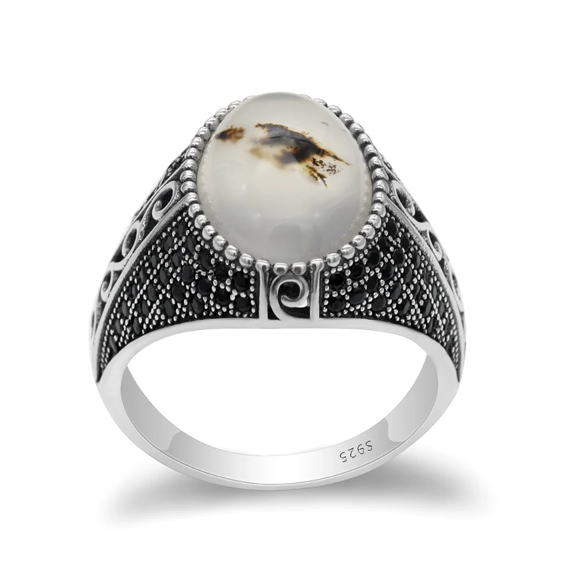 S925 Стерлинговое Серебро, натуральный агат, камень циркония чорный, для мужчин, тайское серебрянное кольцо, оникс, хорошее ювелирное изделие, кольца для мужчин, вечерние, свадебные подарки - Цвет камня: 1