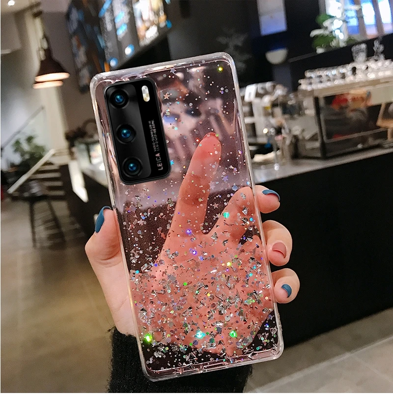 Прозрачный блестящий чехол со звездой для Huawei P20 P30 P40 Mate 20 30 Nova 3 5T 7i Honor 9A 9S 9C 9X Lite Pro