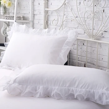 

2PCS Lace Edge Pillow Cover Solid Color Rectangle Standard Bed Pillow Case Princess Bedding Pillowcase 48x74cm
