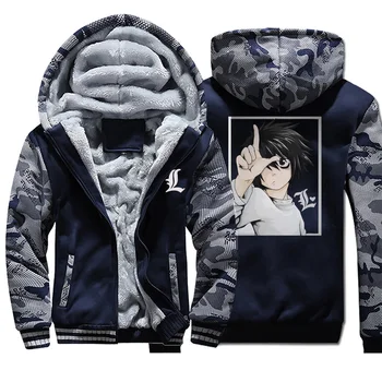 

2019 men japanese anime death note trend hooded hoodie camouflage big size sweatshirt autumn winter streetwear mens jackets tops