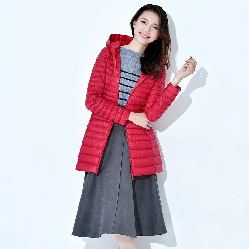QPFJQD Autumn Outwear 90% White Duck Down Jacket Women Long Winter Coat Ladies Hooded Parka Korean Female Light Warm Slim Jacket