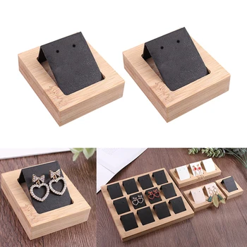 

2 Sets Velvet/Leatherette Bamboo Display Cards for Earrings, Jewelry Accessories, 2.75x2.36 inch