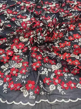 

new arrival embroidered net lace fabric with flower JOY-22909 Nigeria tull net lace fabric for party dress