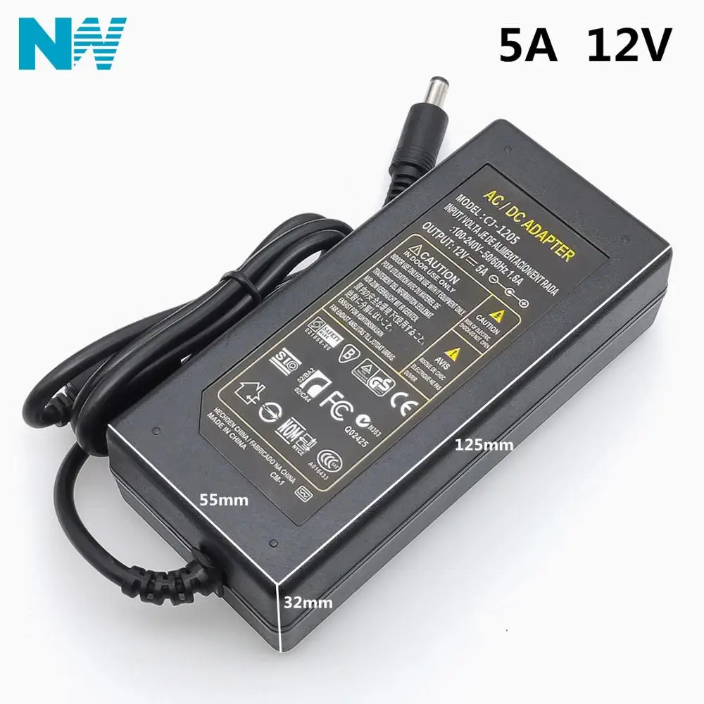 12V5A Новый AC 100 В-240 В 60 Вт конвертер Мощность адаптер DC12V 5A 2.1mm-2,5 мм * 5,0 мм разъем DC Питание адаптер