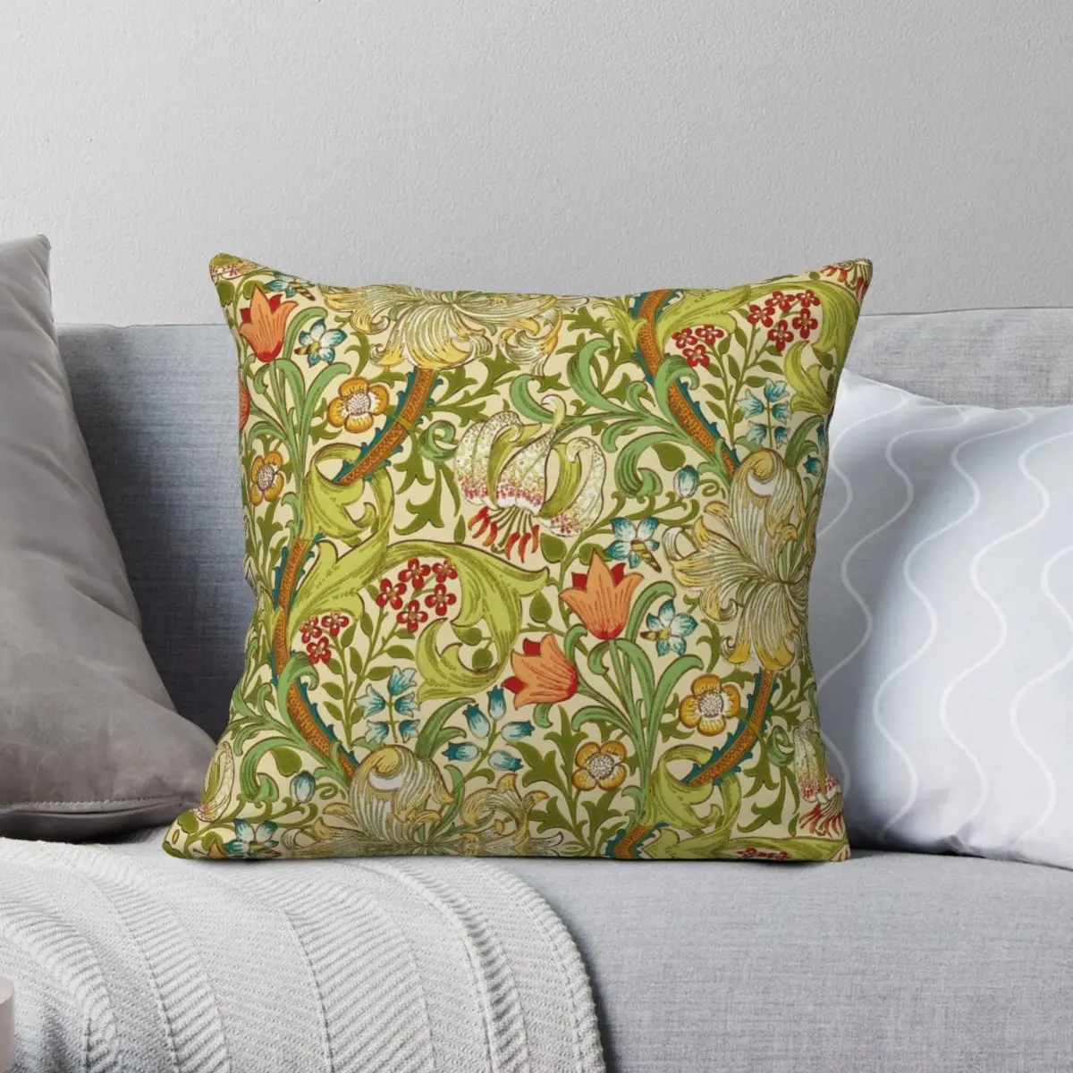 

William Morris Golden Lily Square Pillowcase Polyester Linen Velvet Pattern Zip Decor Pillow Case Sofa Seater Cushion Cover
