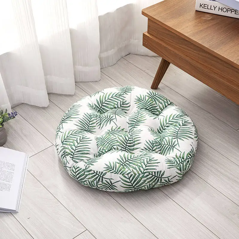 Японский стиль, круглая подушка с татами, качественная, хлопковая, льняная, с принтом, подушка на сиденье для домашнего декора, диванная подушка на талию, коврик для автомобиля, подушки для сидения - Цвет: Leaf