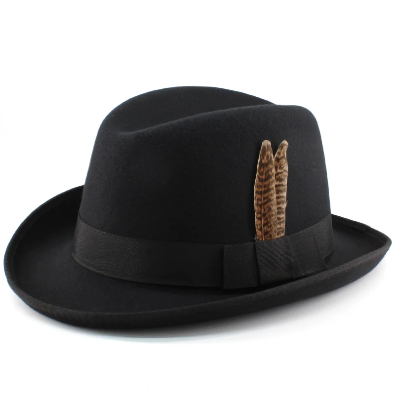 Men Women Wool Blend Classical Homburg Hats Feather Band Fedora Caps Trilby Sunhat Jazz Winter Warm Adjustable Size M-L green fedora hat