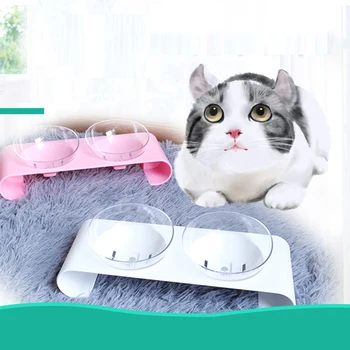 

300ML Cat Double Bowl Cat Bowl Dog Bowl Transparent Non-slip Food Bowl With Protection Cervical Transparent Cat Pet Supplies