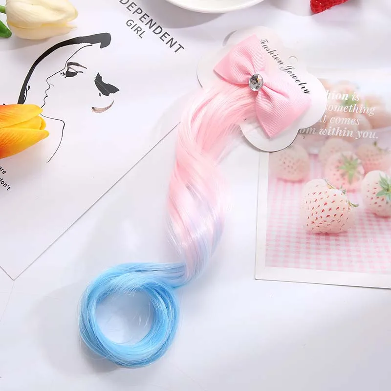 Cute Children Gradient Bow Hair Clips Headdress Ponytail Hair Ropes Baby Girls New Colorful Wig Pigtail Elastic Kids Headwear baby essential  Baby Accessories