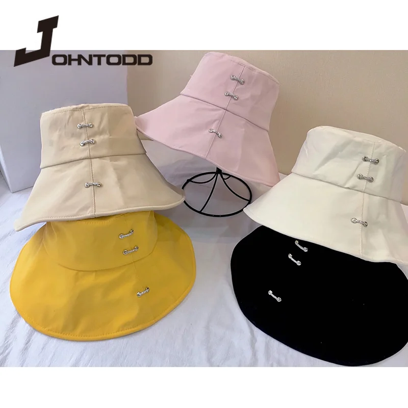 

2021 New Summer Autumn Solid Color Bucket Hat Outdoor Hunting Fishing Cap Cool Unisex Iron Ring Fisherman Hat Sunhats Folding