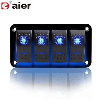 

Rocker Switch Aluminum Panel 4 Gang Toggle Switches Dash 5 Pin ON/Off 2 LED Backlit for Boat Car Marine Blue For Caravan Travel