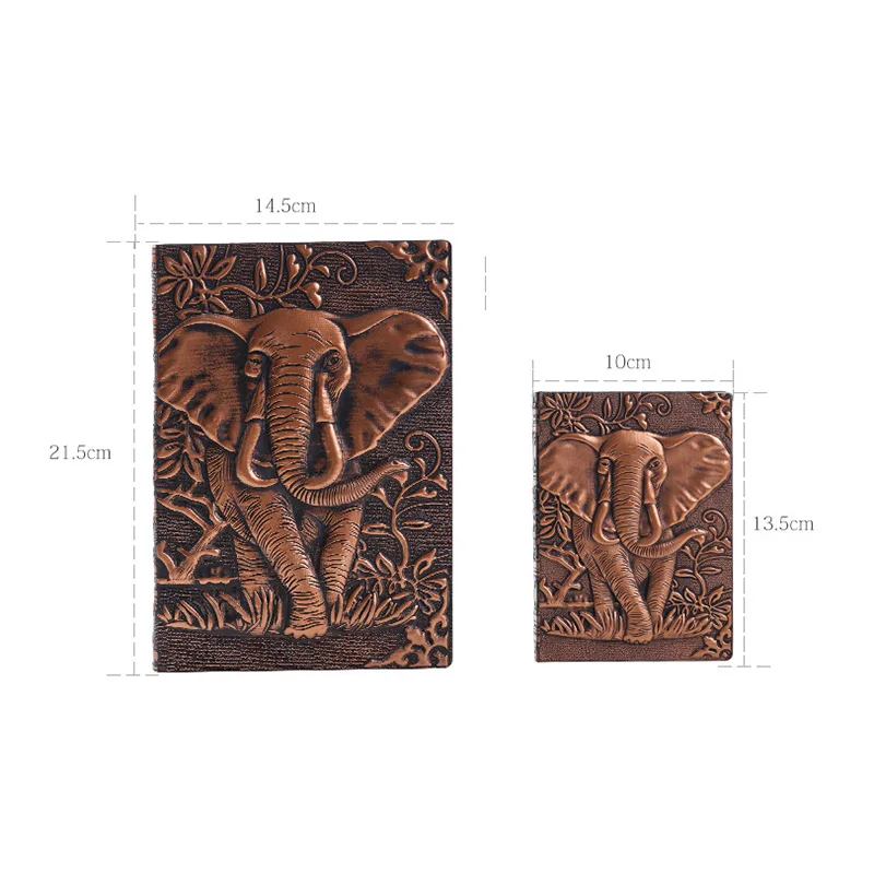 A5 A6 Европейский ретро Elefante трехмерный em relevo personalizado ноутбук PU Bloco de Notas livro diatio de Viagem