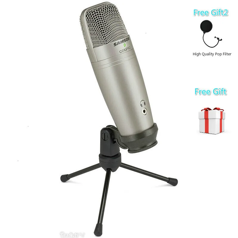 2 free gifts Samson C01u Pro Pop фильтр Usb Студийный конденсаторный микрофон мониторинг в реальном времени Большой мембранный конденсаторный микрофон для вещания - Цвет: 2 free gifts