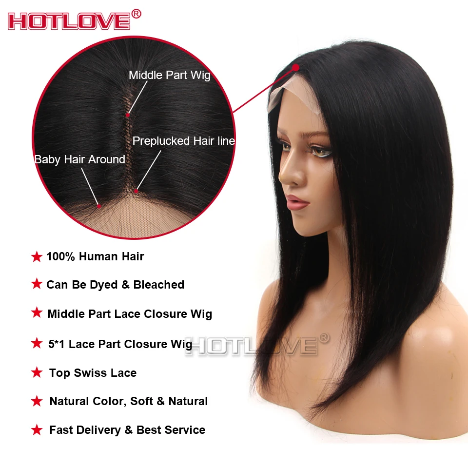 Short Bob Wig Bone Straight Human Hair Wigs for Black Women Pre-Plucked 5x5x1 Closure Wig Brazilian Hair Lace Wigs 150% Denisty