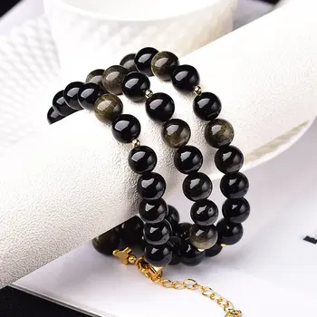 

Natural golden obsidian round bead bracelet bracelet for women pulseras joyas bijoux femme pulsera plata armbanden chain joyero