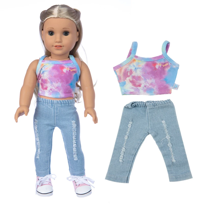 Ropa de muñeca de 18 pulgadas para niñas, camisa con tirantes, vaqueros, 43cm, ropa de muñeca Reborn, regalos para niñas|Muñecas| - AliExpress