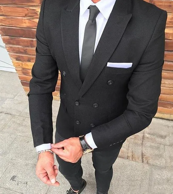 

Latest Coat Pant Designs Black Men Suits Slim Fit Smart Casual Business Double Breasted Blazer Groom Tuxedo Custume Homme 2Piece