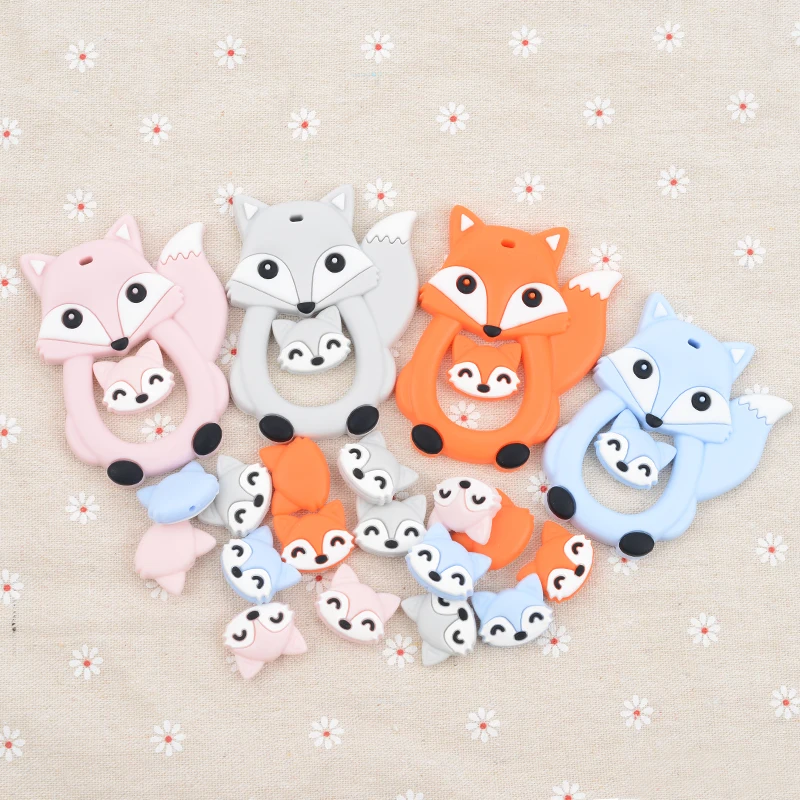 LOFCA 1PC Cartoon FOX Baby Teethers DIY Animal BPA Free Silicone Teethers Teething Necklace Baby Shower Gifts Toddler Toys Teeth