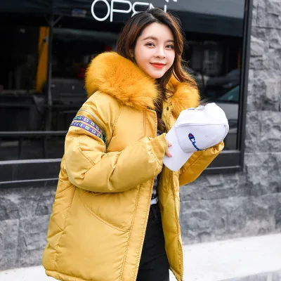Yellow Зимнее пальто женские желтые зеленые белые Большие размеры свободные меховые парки с капюшоном корейский модный симпатичный короткие теплые кофты LD1194 - Цвет: Yellow
