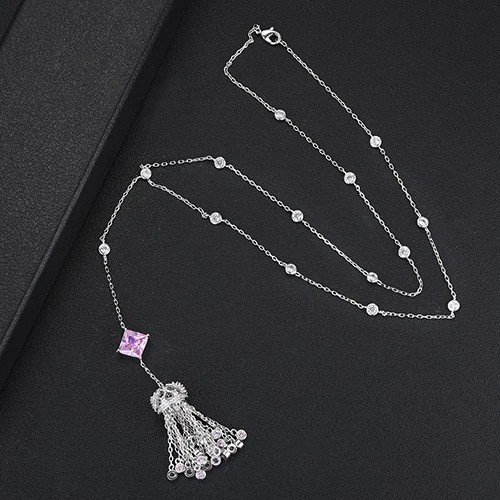 Хороший подарок на день матери, Мода для плавания с длинной бахромой ожерелья-Лассо персонализированные гибкое ожерелье ювелирные изделия для женщин, подарок - Окраска металла: Pink