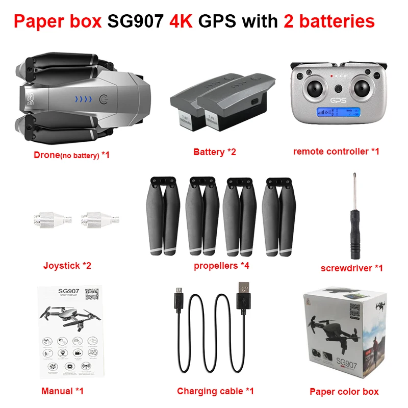 SSTI-VSG Дрон SG907 gps Квадрокоптер с HD двойной камерой 4 K/1080 P 5G Wifi FPV следуя за мной профессиональные радиоуправляемые дроны - Цвет: 4K 2B paper box