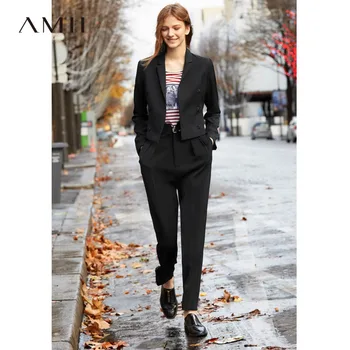 

Amii Minimalist Autumn Two Pieces Set Office Lady Solid Short Suit Slim Long Pants Elegant Female Suits 11940031