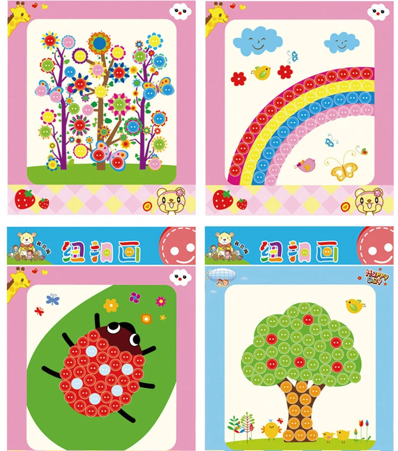 Children Diy Button Drawing Toy For Home Kindergarten Nursery Educational Picture Handmade Buttons Paste Painting Material Bag Drawing Toys Aliexpress