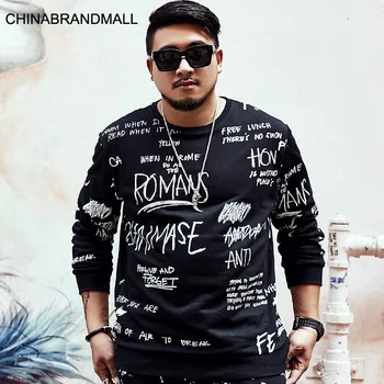 

super Brand Big size Men's Wear Loose Leisure Sweater Coat Fat Man Hip Hop Black Letter Autumn Clothes Pullover Top