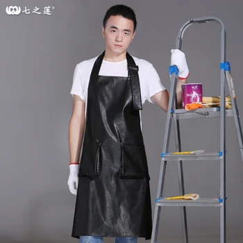 

Men's apron adult denim canvas PU leather apron 30067 repairman apron employee overalls can be printed
