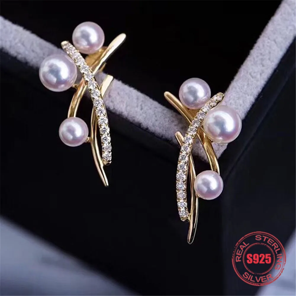 

Classic Pearl Earrings Mounting S925 Sterling Silver Earrings Hooks Dangle Fittings Handmade Craft Accessory
