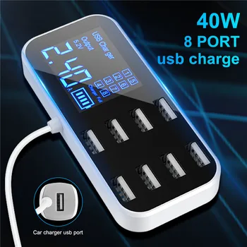 

TKEY 8 Ports Led Display 40W USB Charger Quick Charge 3.0 Multi USB Charging Station Mobile Phone Tablet Fast Charger For Iphone