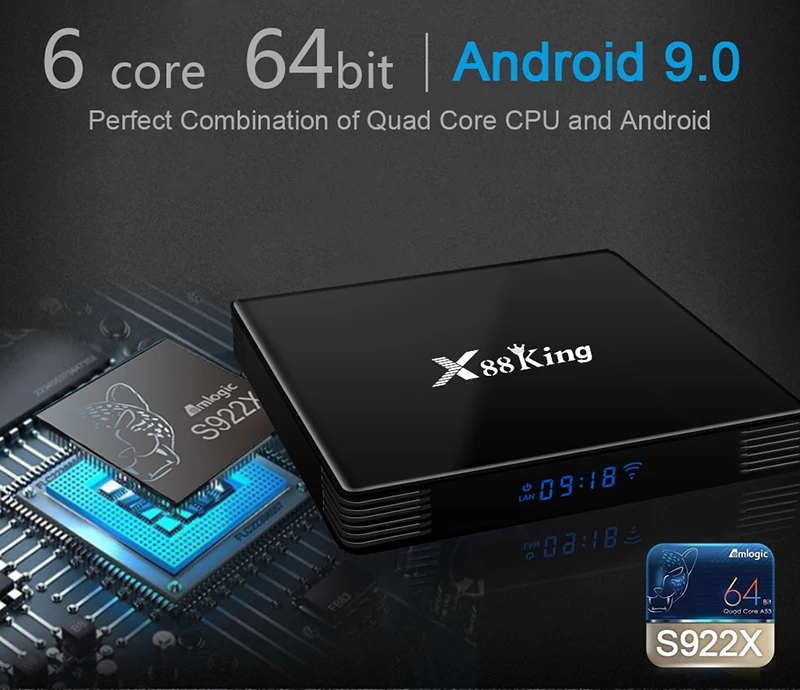 X88 King 4GB 128G Amlogic S922X TV Box Android 9.0 Dual Wifi BT5.0 1000M 4K Google Play Store Netflix Youtube 4K Media Player