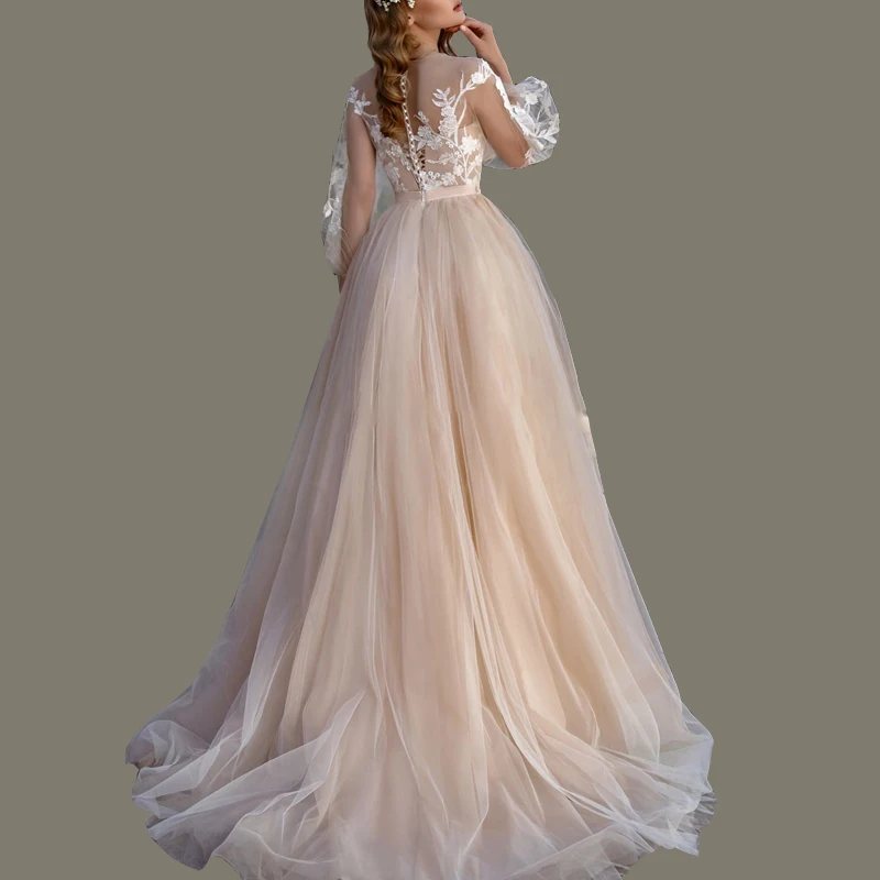 Цветочное ТРАПЕЦИЕВИДНОЕ свадебное платье Robe de mariee с пышными рукавами сексуальные свадебные платья свадебное платье из тюля со шлейфом Vestido De Noiva