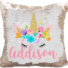 Персонализированные Русалка Реверсивный блесток подушки, пользовательские Единорог блесток подушки для девочек(белый/серебряный