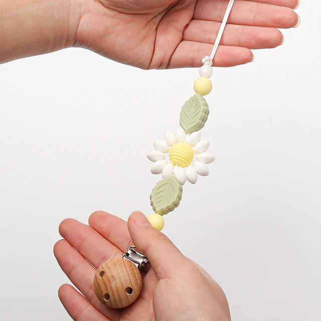 Baby Pacifier Chain Clips Dummy Holde Nipples Clips Silicone Teething Chain Teether Pacifier Chains Holder Chain Newborn Toy yellow white