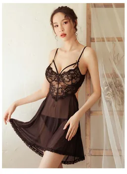

Sling Lingerie Porno Nighty Backless Deep V Neck Dress Women Lingerie Sexy Sleepwear Chemise Nightdress pink Black